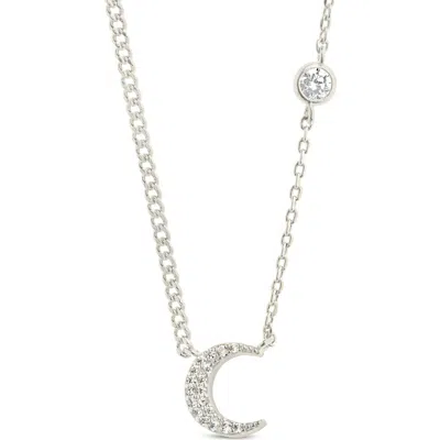 Sterling Forever Cubic Zirconia Crescent Moon Pendant Necklace In Metallic