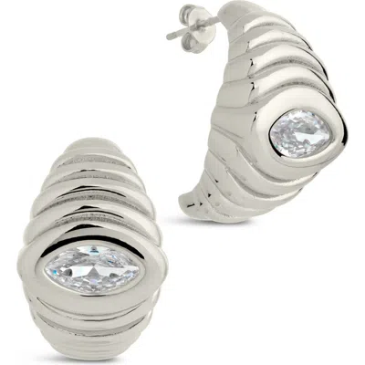 Sterling Forever Cubic Zirconia Croissant Hoop Earrings In Metallic
