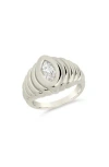 Sterling Forever Cz Studded Croissant Ring In Metallic