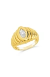 Sterling Forever Cz Studded Croissant Ring In Gold