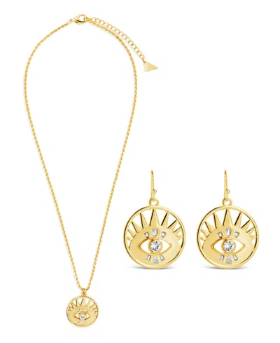 Sterling Forever Cubic Zirconia Evil Eye Dangle Earring Necklace Set In Gold