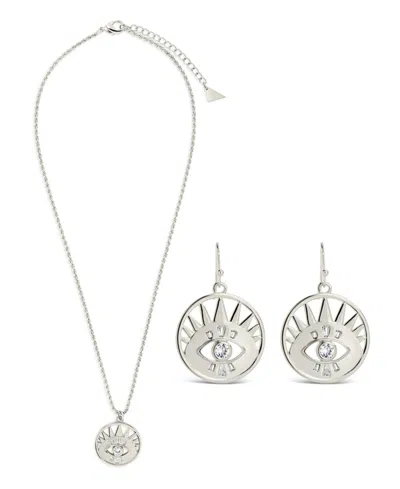 Sterling Forever Cubic Zirconia Evil Eye Dangle Earring Necklace Set In Silver