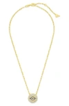 Sterling Forever Cubic Zirconia Evil Eye Disc Pendant Necklace In Gold