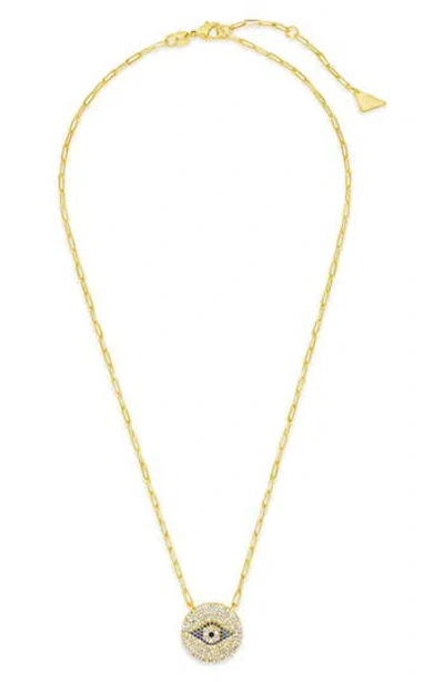 Sterling Forever Cubic Zirconia Evil Eye Disc Pendant Necklace In Gold