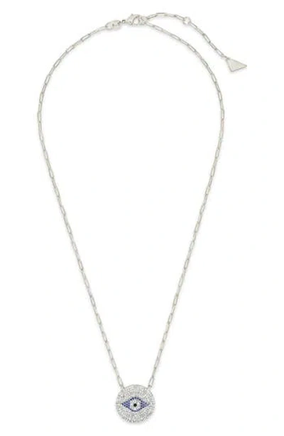 Sterling Forever Cubic Zirconia Evil Eye Disc Pendant Necklace In Silver