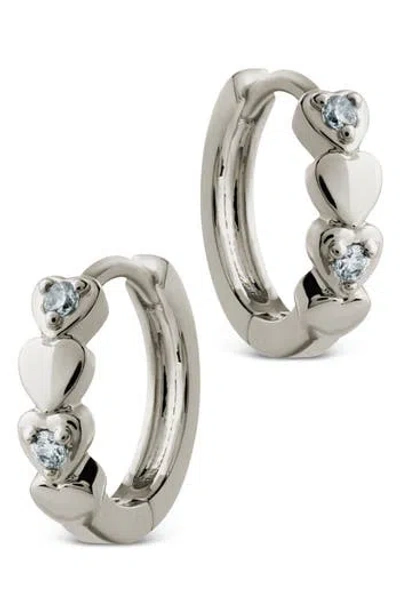 Sterling Forever Cubic Zirconia Heart Micro Hoop Earrings In Gray