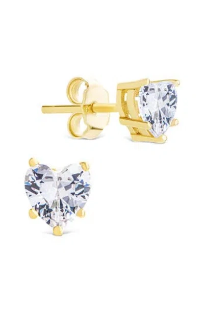Sterling Forever Cubic Zirconia Heart Stud Earrings In Gold
