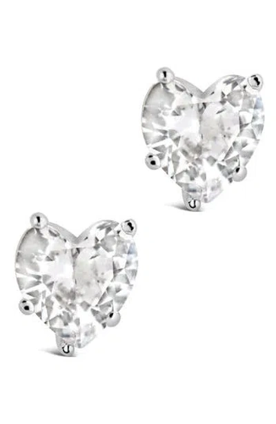Sterling Forever Cubic Zirconia Heart Stud Earrings In White
