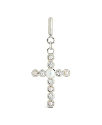 Sterling Forever Cubic Zirconia Mother Of Pearl Cross Charms In Silver