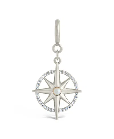 Sterling Forever Cubic Zirconia Mother Of Pearl Travelers Compass Charms In Silver