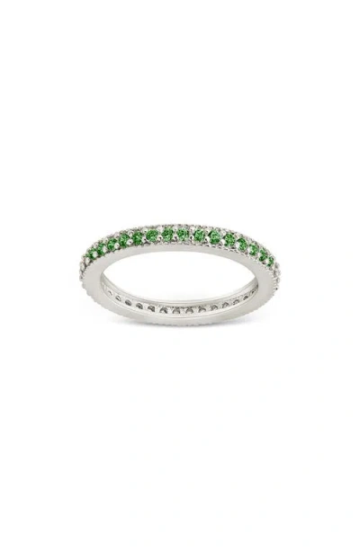Sterling Forever Cubic Zirconia Pavé Thin Band Ring In Green