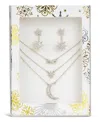Sterling Forever Cubic Zirconia Snowflake Stud Earring And Layered Necklace Peace & Joy Gift Set In Silver