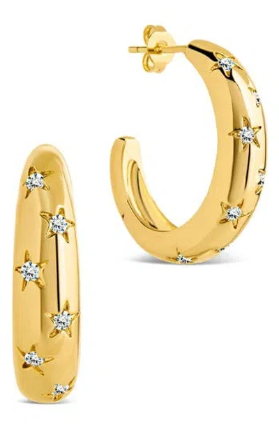 Sterling Forever Cubic Zirconia Star Accent Hoop Earrings In Gold