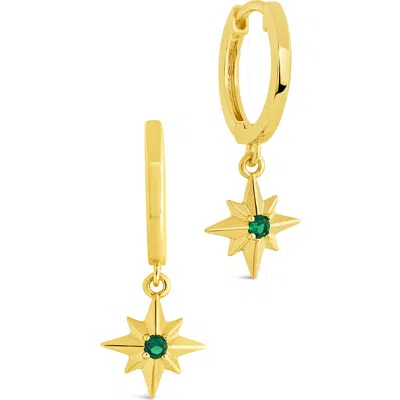 Sterling Forever Cubic Zirconia Star Drop Huggie Hoop Earrings In Gold