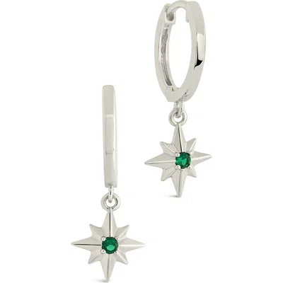 Sterling Forever Cubic Zirconia Star Drop Huggie Hoop Earrings In Silver