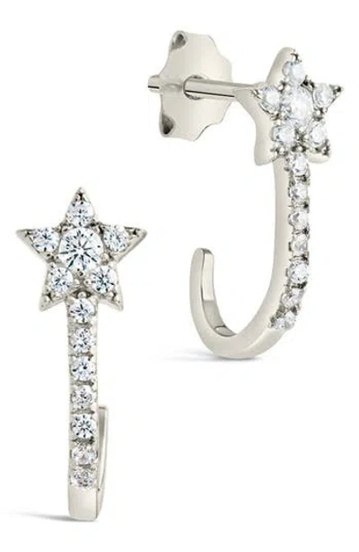 Sterling Forever Cubic Zirconia Star Hoop Earrings In Metallic