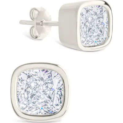 Sterling Forever Sterling Silver Asscher Cut Bezel Set Stud Earrings In Metallic