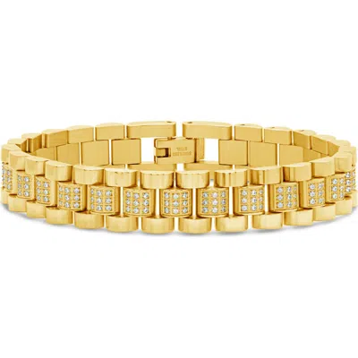 Sterling Forever Cz Accent Watch Chain Bracelet In Gold