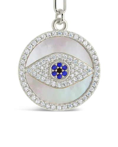 Sterling Forever Cz & Mother Of Pearl Evil Eye Pendant Necklace In Metallic