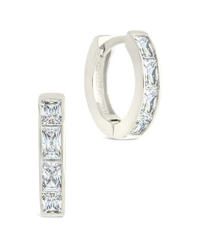 Sterling Forever Cz Anwen Emerald Cut Hoop Earrings In Silver