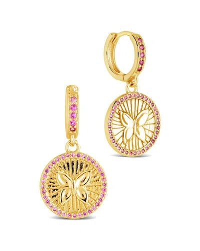 Sterling Forever Cz Bindi Butterfly Charm Hoop Earrings