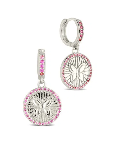 STERLING FOREVER STERLING FOREVER CZ BINDI BUTTERFLY CHARM HOOP EARRINGS