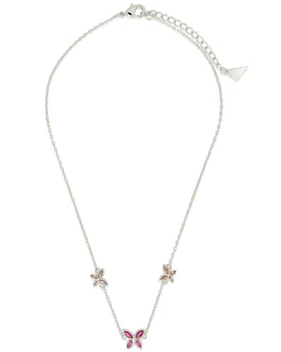Sterling Forever Cz Caria Butterfly Charm Necklace In Metallic