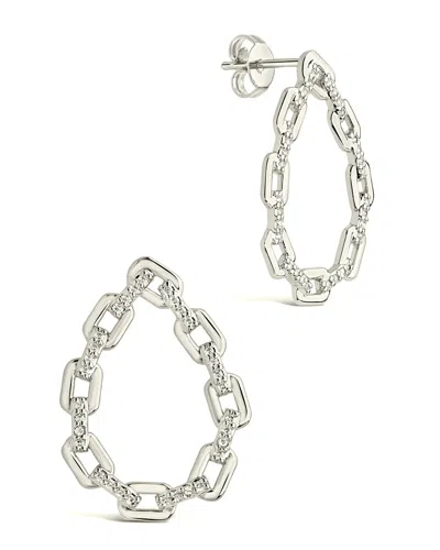 Sterling Forever Cz Chain Link Drop Stud Earrings In Silver