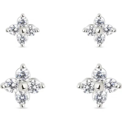 Sterling Forever Cz Cluster 2-pack Stud Earrings In Metallic