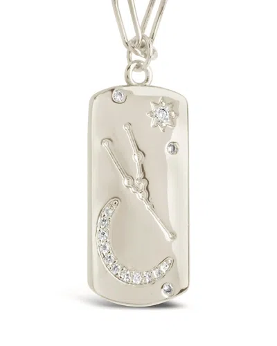 Sterling Forever Cz Constellation Dog Tag Pendant Necklace In Metallic