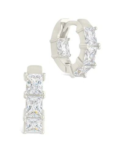 Sterling Forever Cz Cosima Baguette Hoop Earrings In Metallic