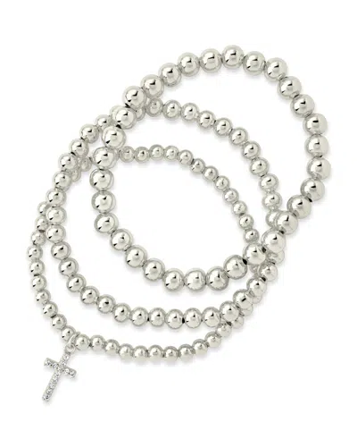 Sterling Forever Cz Cross Beaded Bracelet Set