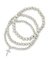 Sterling Forever Cz Cross Beaded Bracelet Set In Silver