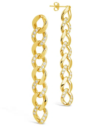 Sterling Forever Cz Cuban Chain Link Drop Earrings In Gold