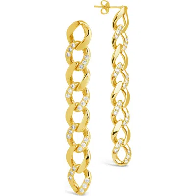 Sterling Forever Cz Cuban Chain Link Drop Earrings In Gold