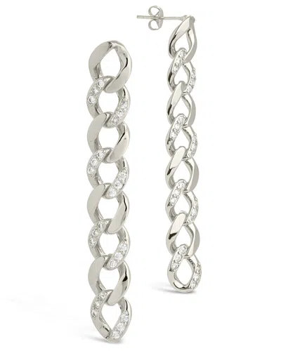 Sterling Forever Cz Cuban Chain Link Drop Earrings In Silver