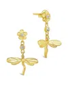Sterling Forever Cz Dragonfly Dangle Earrings In Gold