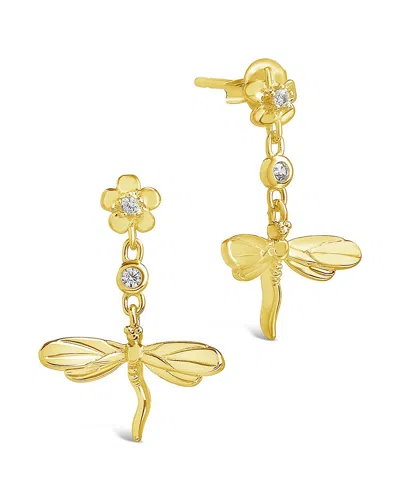 Sterling Forever Cz Dragonfly Dangle Earrings In Gold