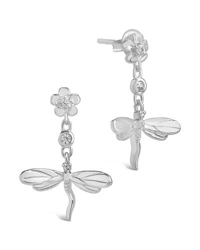 Sterling Forever Cz Dragonfly Dangle Earrings In Silver