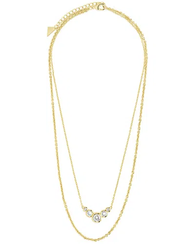 Sterling Forever Cz Eileen Bezel Layered Chain Necklace In Gold