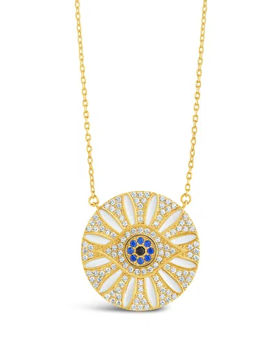 Sterling Forever Cz Evil Eye & Enamel Petal Pendant Necklace In Gold