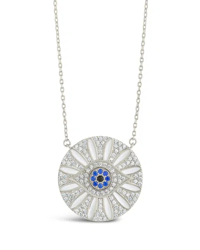 STERLING FOREVER CZ EVIL EYE & ENAMEL PETAL PENDANT NECKLACE