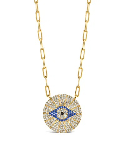 Sterling Forever Cz Evil Eye Disk Pendant Necklace In Gold