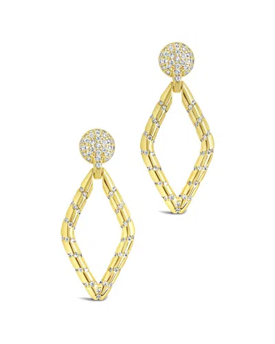 Sterling Forever Cz Geometric Diamond Drop Stud Earrings In Gold