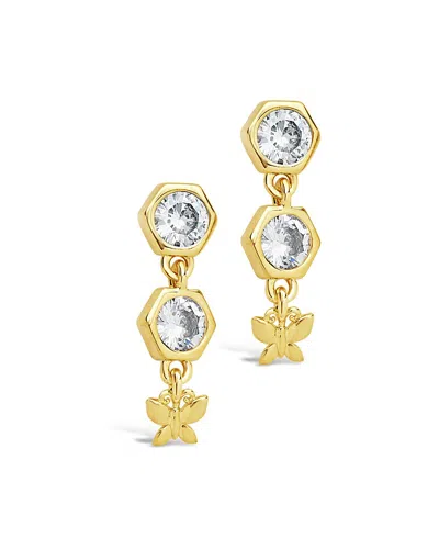 Sterling Forever Cz Honeycomb & Butterfly Dangle Earrings In Gold