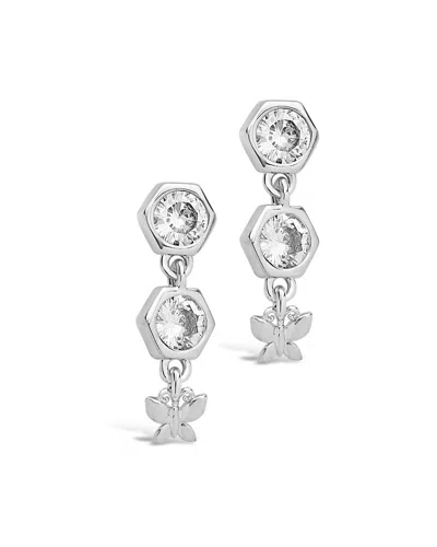Sterling Forever Cz Honeycomb & Butterfly Dangle Earrings In Silver