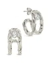 Sterling Forever Cz Mavis Molten Metal Folded Hoop Earrings In Metallic