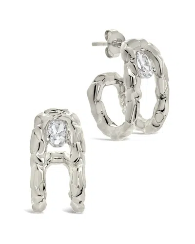 STERLING FOREVER STERLING FOREVER CZ MAVIS MOLTEN METAL FOLDED HOOP EARRINGS