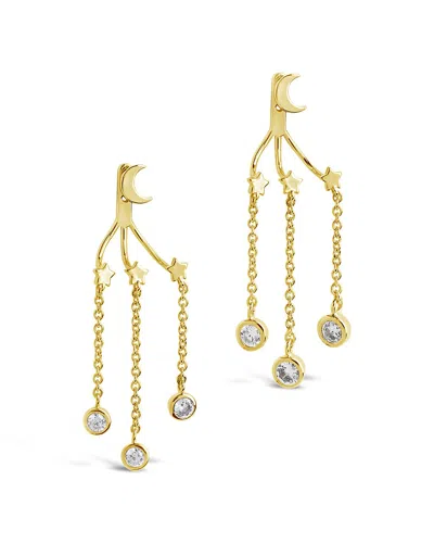 Sterling Forever Moon & Star Jacket Earrings In Gold