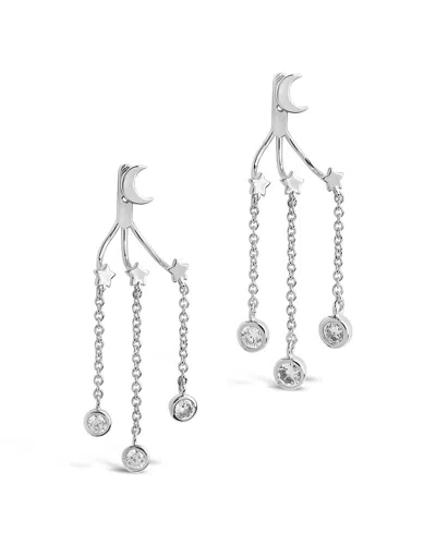 Sterling Forever Cz Moon & Star Jacket Earrings In Silver